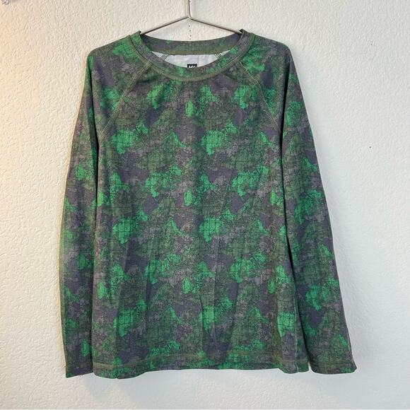 REI Kids map print long sleeve tee top green gray - Picture 1 of 4